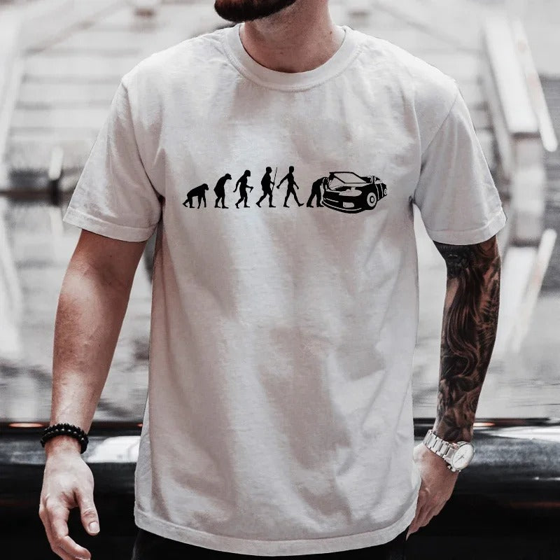 Men's Street White T-Shirt | Car Mechanic Print Tee | Perfect Gift for Dad | Stylish Top for Men